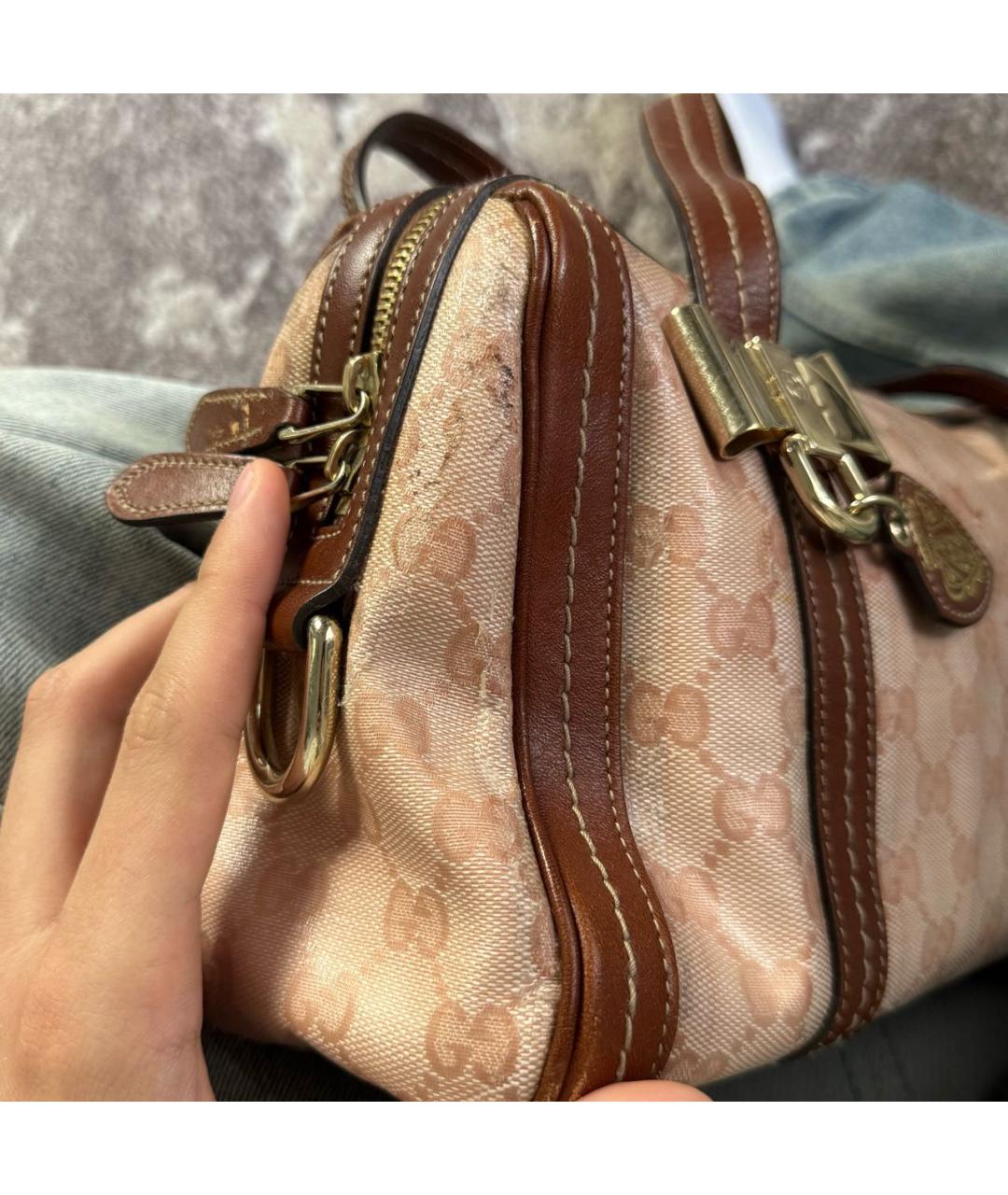 GUCCI Розовая канва сумка с короткими ручками, фото 6