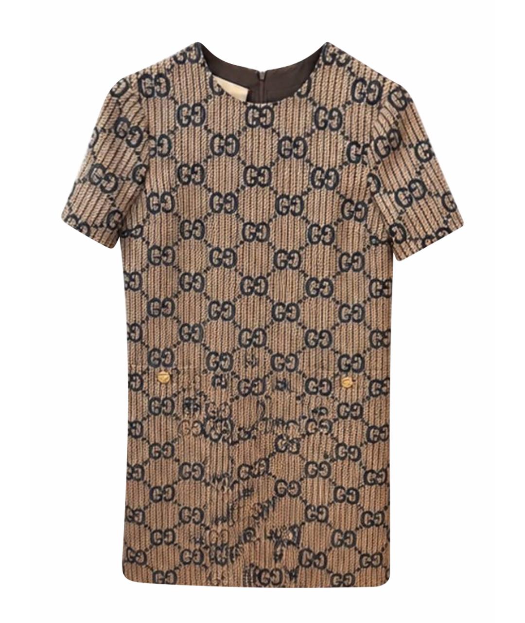 GUCCI Коричневое твидовое коктейльное платье, фото 1