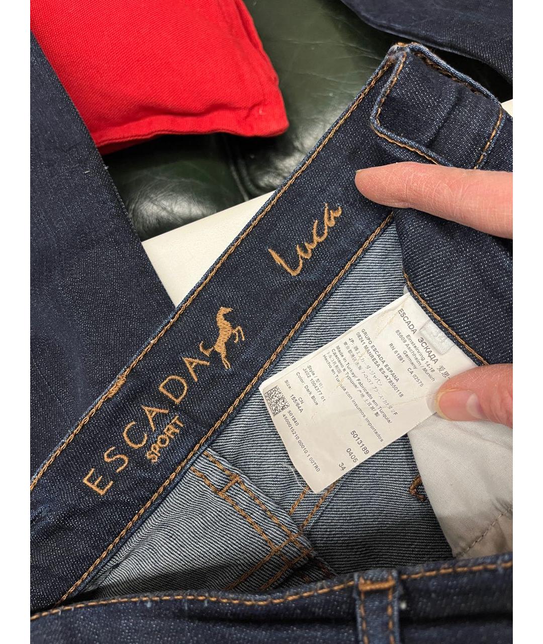 ESCADA Темно-синие хлопко-эластановые прямые джинсы, фото 3