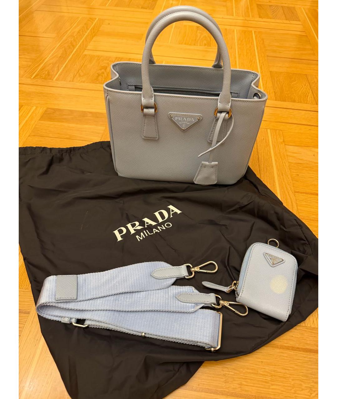 PRADA Голубая кожаная сумка с короткими ручками, фото 2