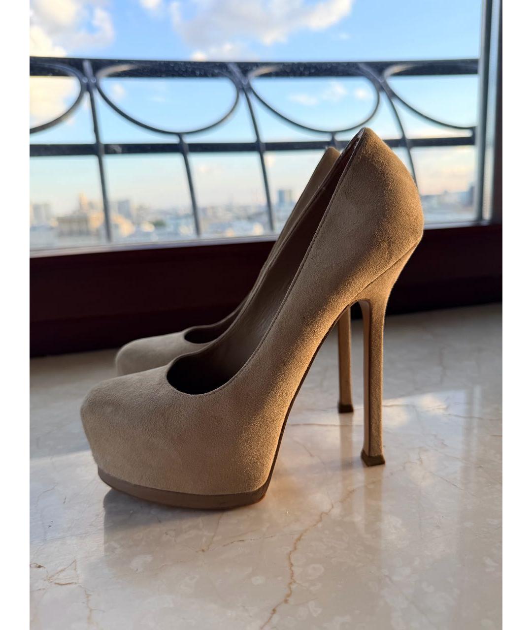 SAINT LAURENT Бежевые замшевые туфли, фото 8
