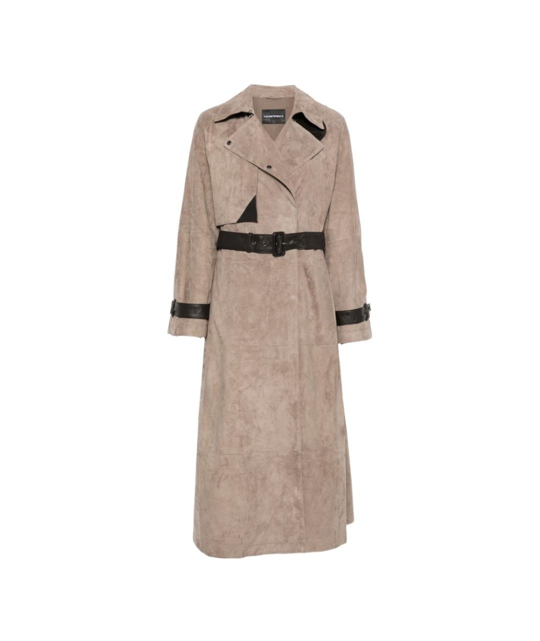 EMPORIO ARMANI Бежевое кожаное пальто, фото 1