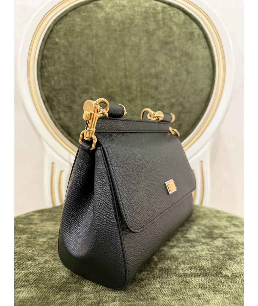 DOLCE&GABBANA Черная кожаная сумка с короткими ручками, фото 2