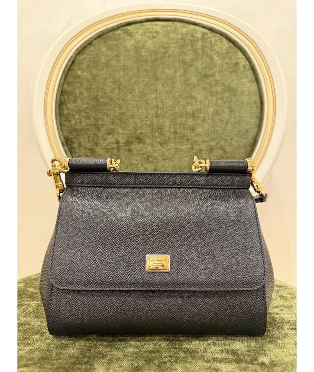 DOLCE&GABBANA Черная кожаная сумка с короткими ручками, фото 6
