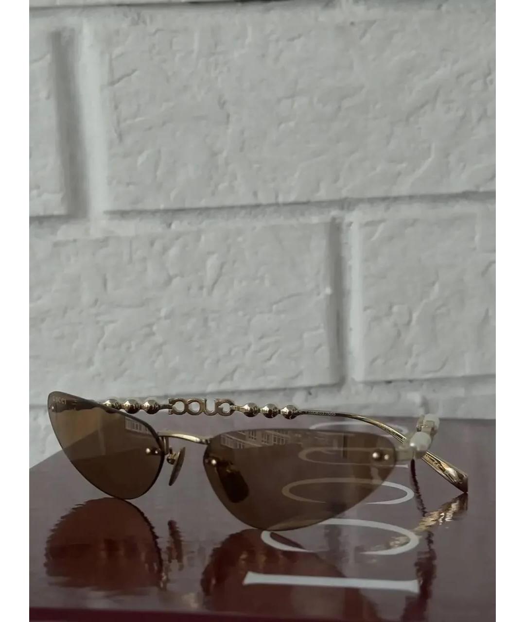 GUCCI Золотые металлические солнцезащитные очки, фото 4