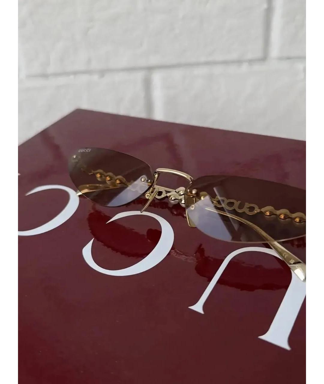 GUCCI Золотые металлические солнцезащитные очки, фото 2