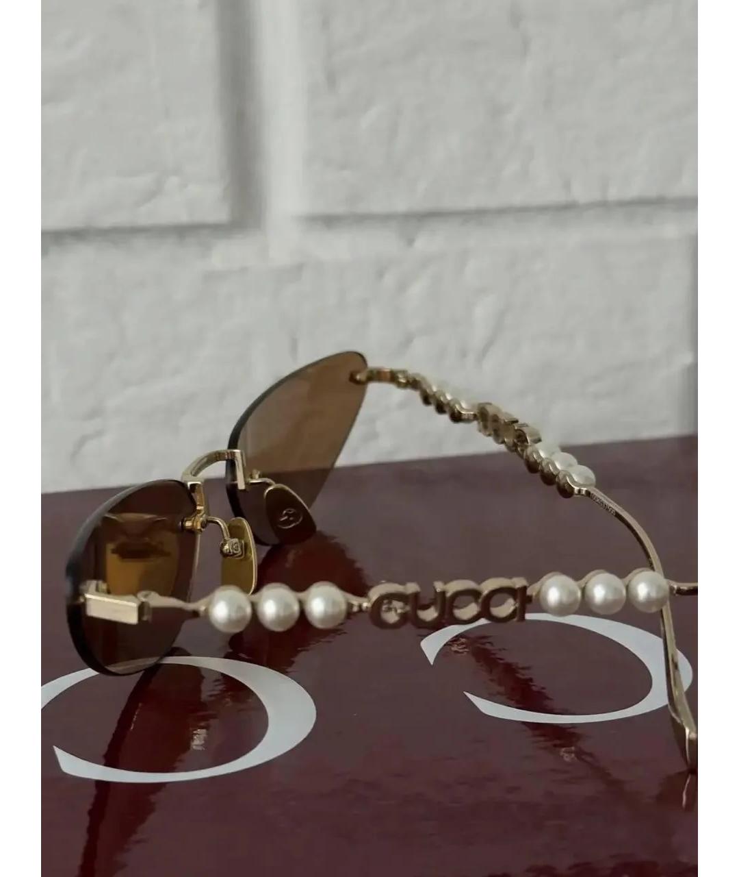 GUCCI Золотые металлические солнцезащитные очки, фото 3
