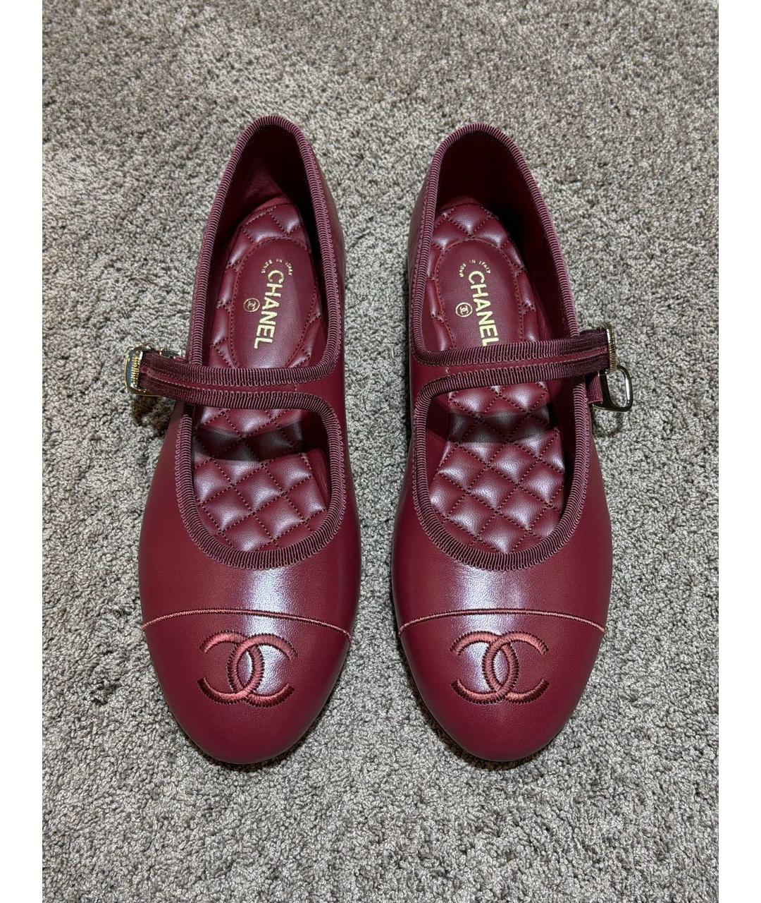 CHANEL Бордовые кожаные балетки, фото 2