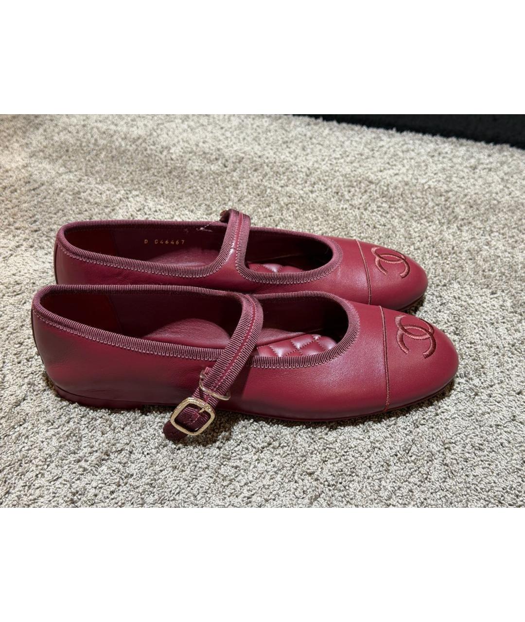 CHANEL Бордовые кожаные балетки, фото 6