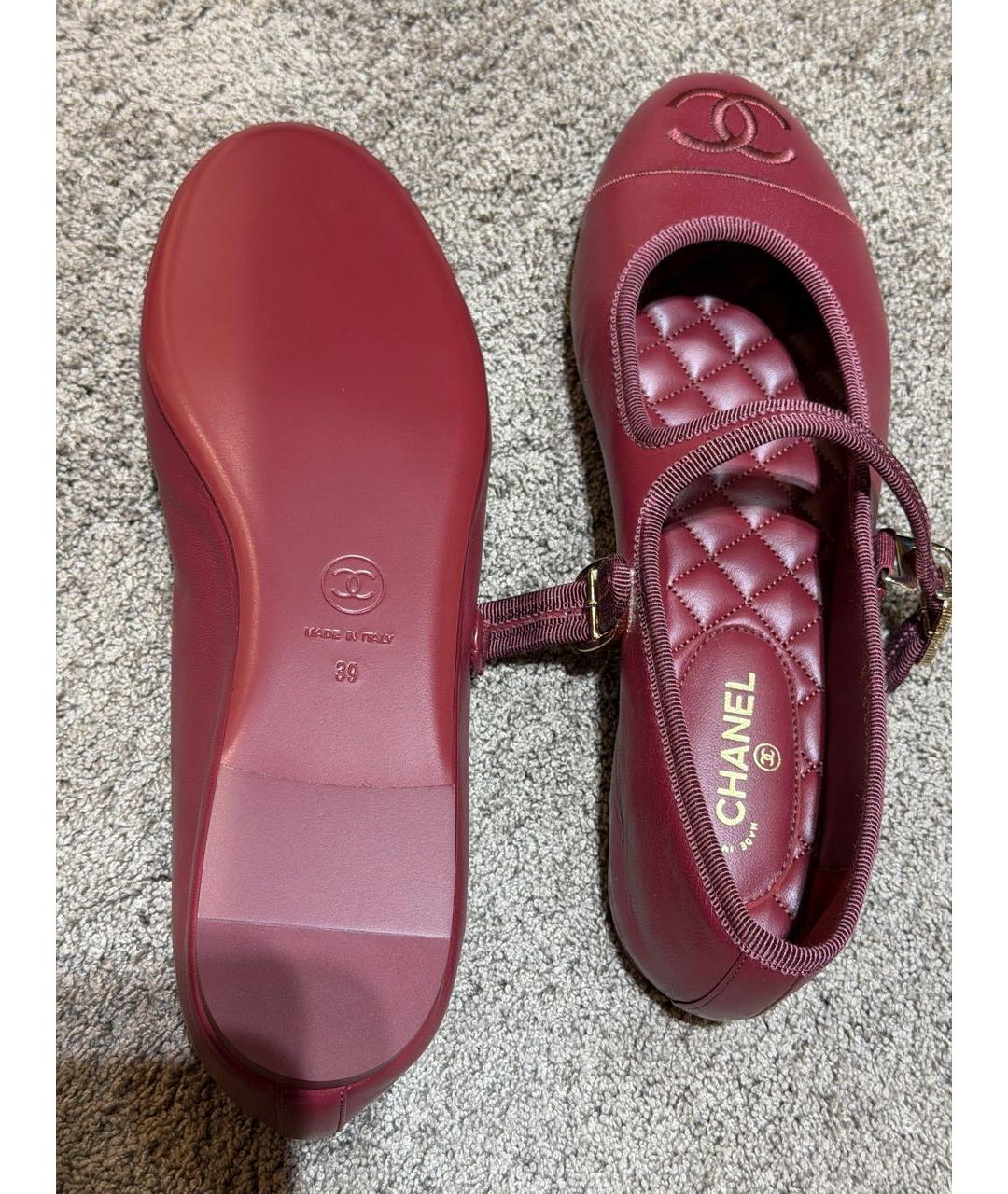 CHANEL Бордовые кожаные балетки, фото 4