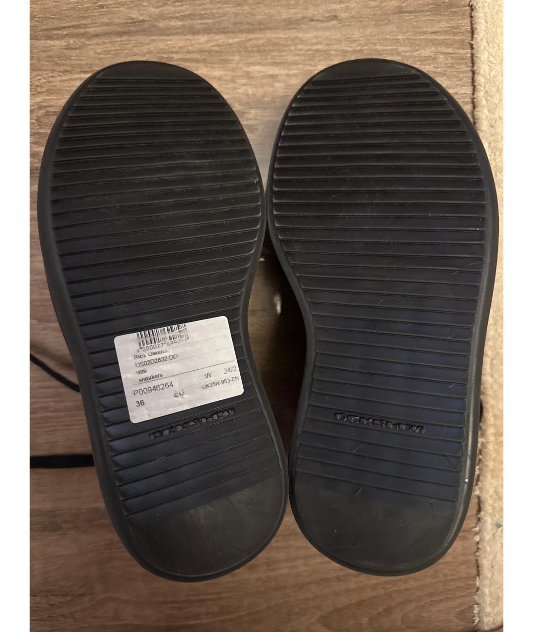 RICK OWENS Черные кожаные кеды, фото 4