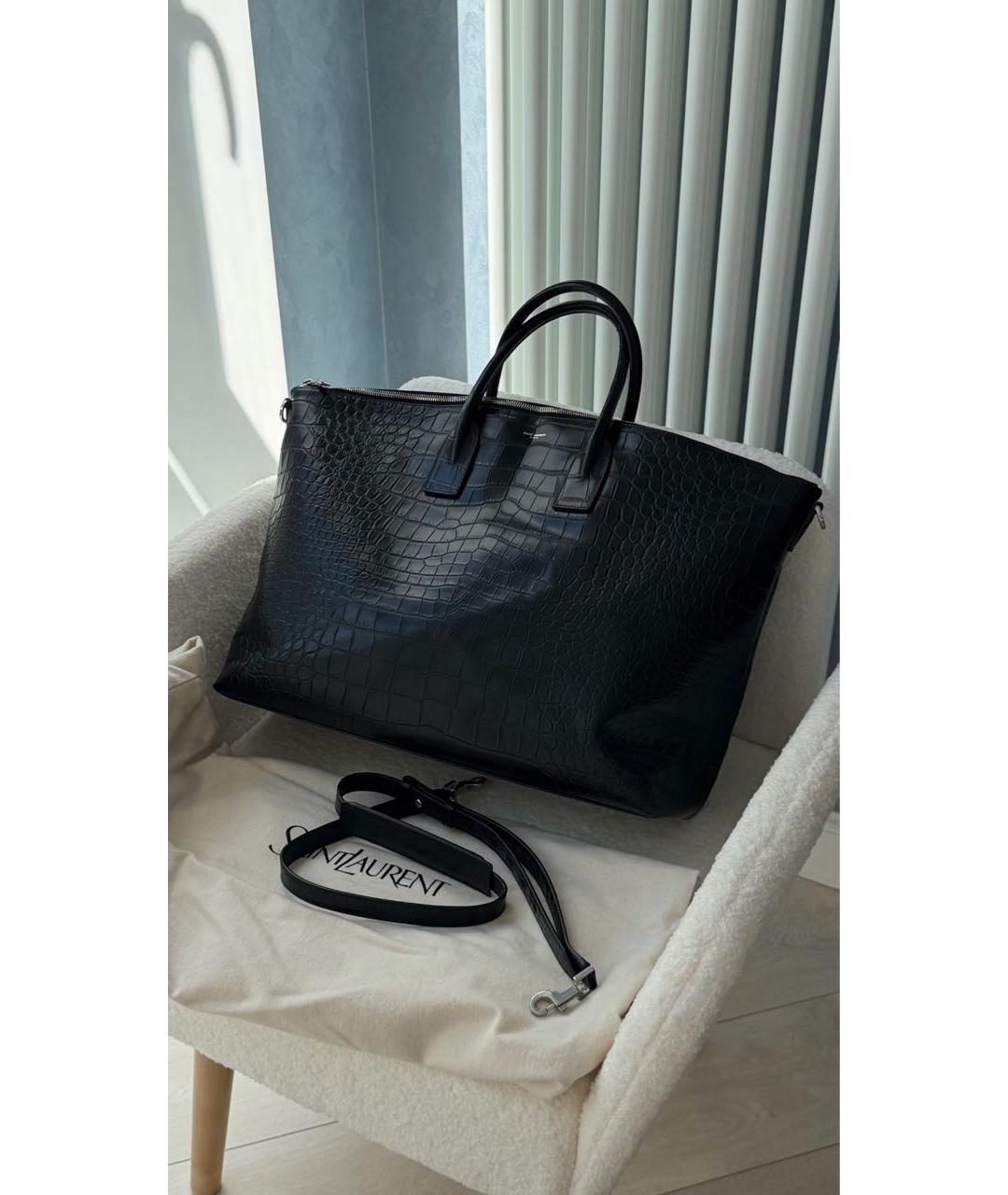 SAINT LAURENT Черная кожаная дорожная/спортивная сумка, фото 3