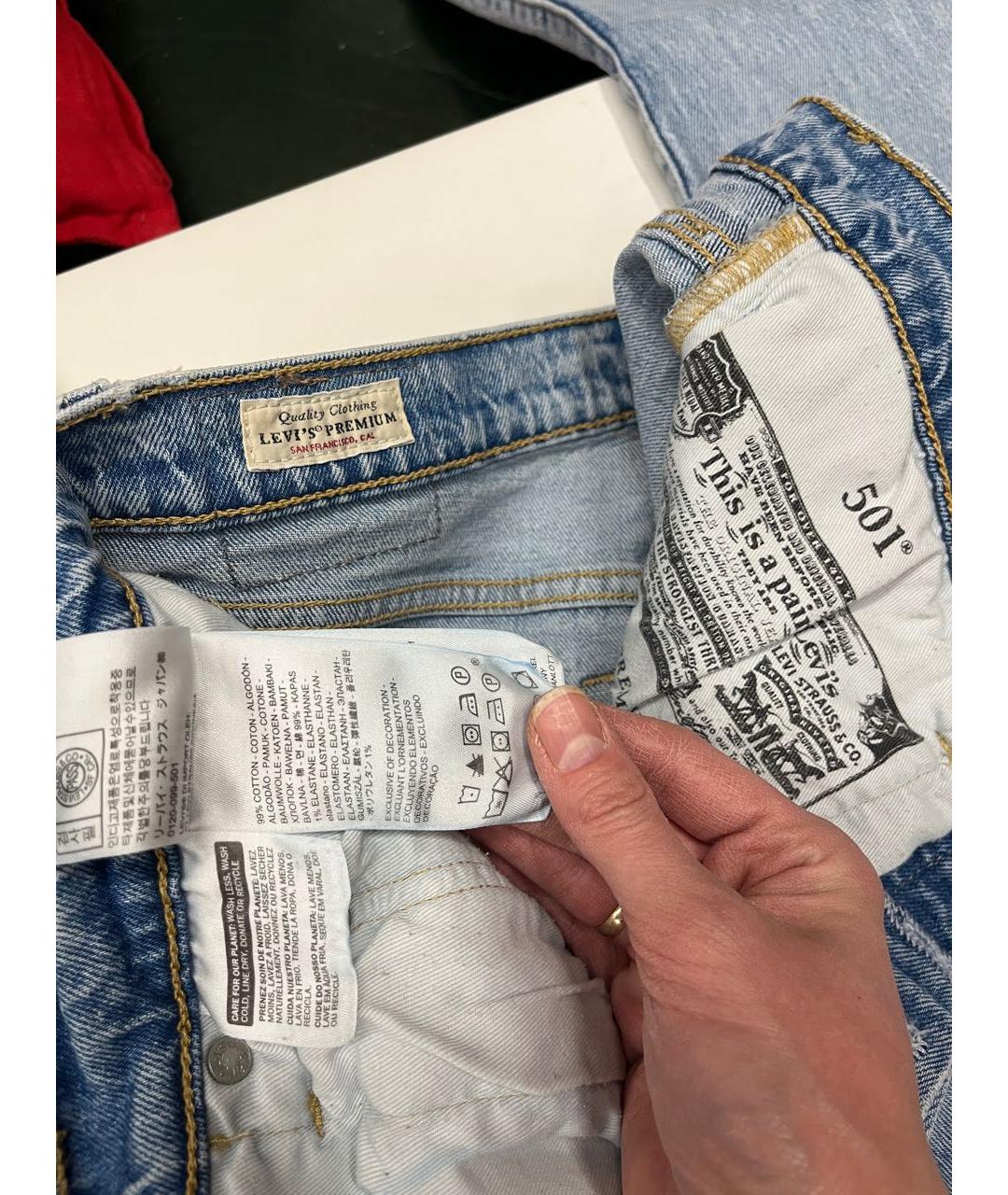 LEVI'S Голубые хлопко-эластановые прямые джинсы, фото 4