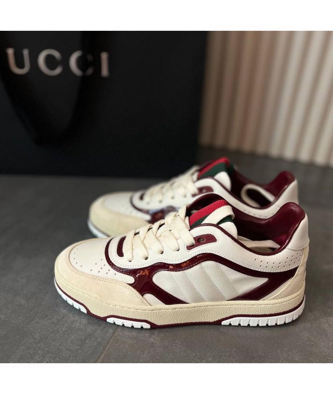 GUCCI Бежевые кожаные кроссовки, фото 4