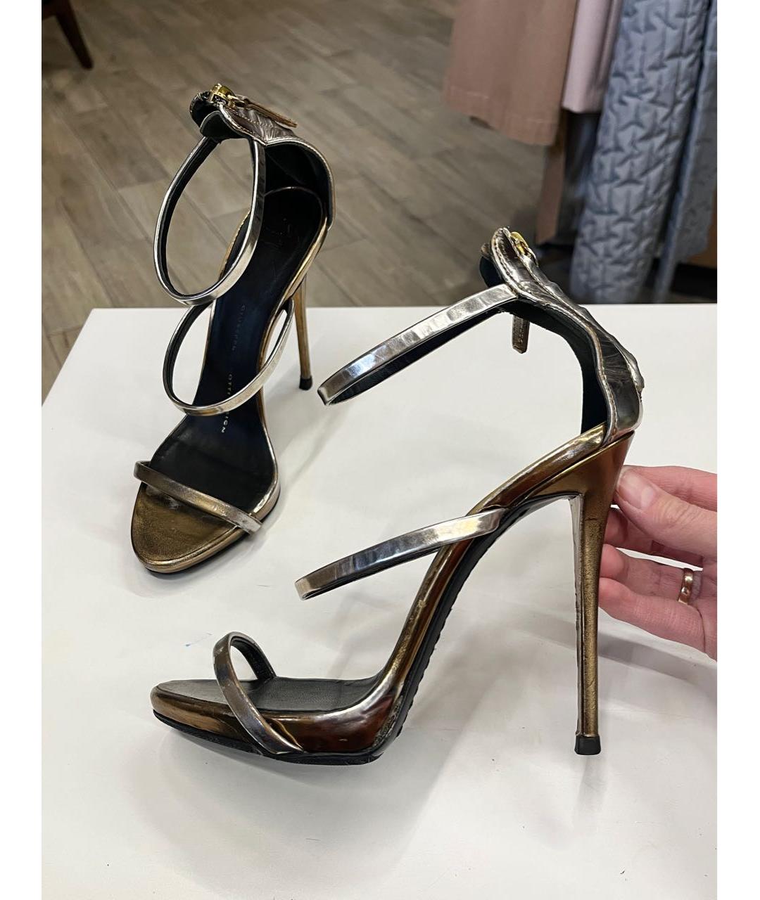 GIUSEPPE ZANOTTI DESIGN Золотые кожаные босоножки, фото 8
