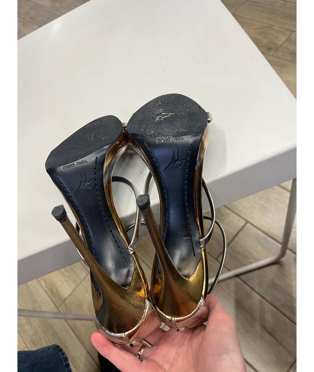 GIUSEPPE ZANOTTI DESIGN Золотые кожаные босоножки, фото 4