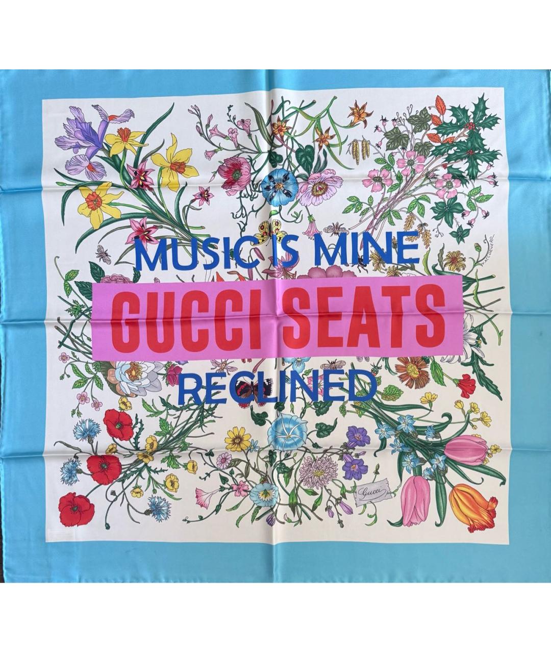 GUCCI Голубой шелковый платок, фото 3