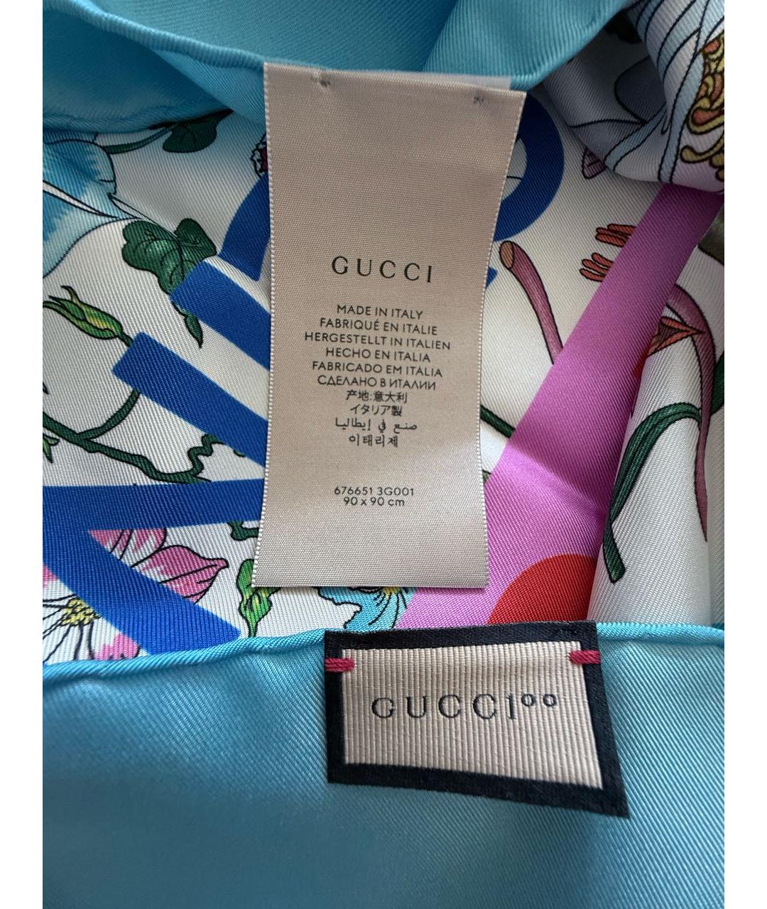 GUCCI Голубой шелковый платок, фото 5