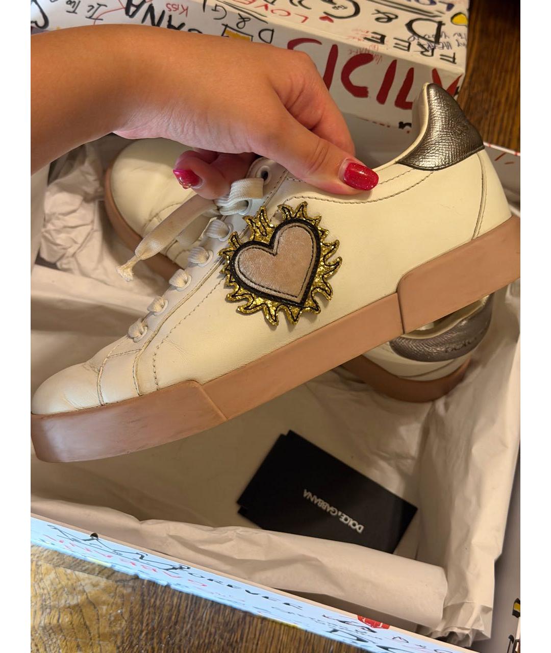 DOLCE&GABBANA Белые кожаные кроссовки, фото 6