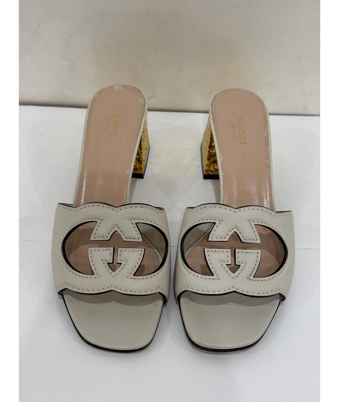 GUCCI Белые кожаные мюли, фото 3