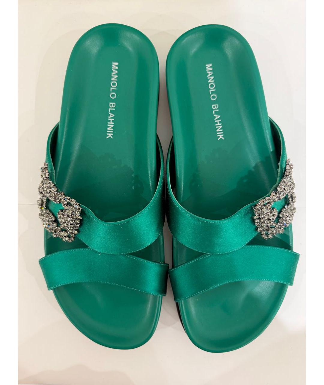 MANOLO BLAHNIK Зеленые текстильные сабо, фото 2