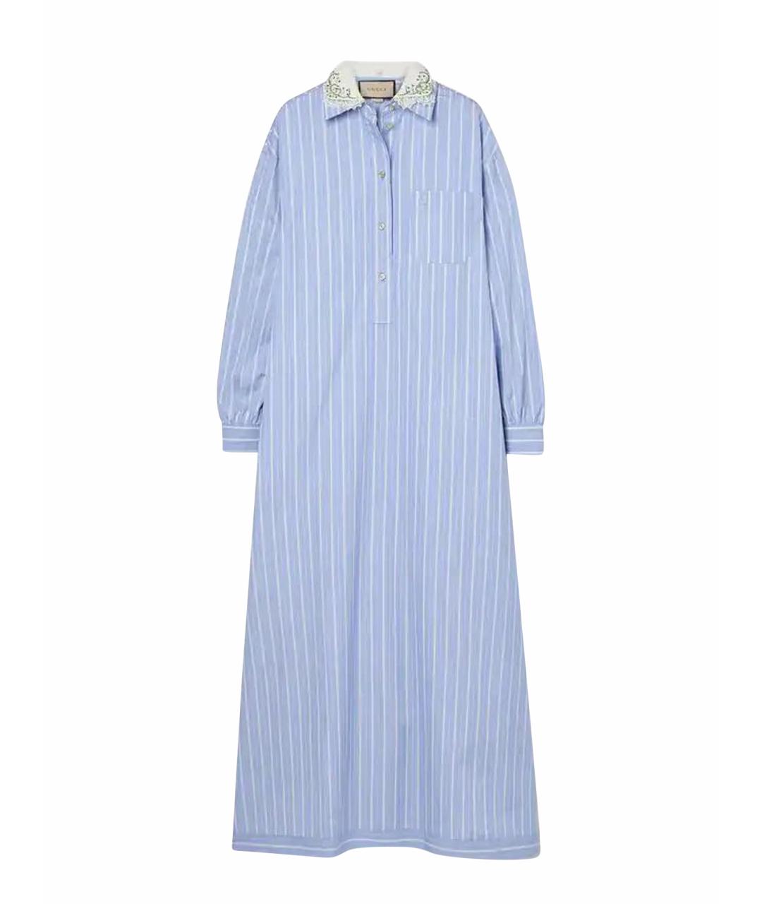 GUCCI Голубое хлопковое коктейльное платье, фото 1