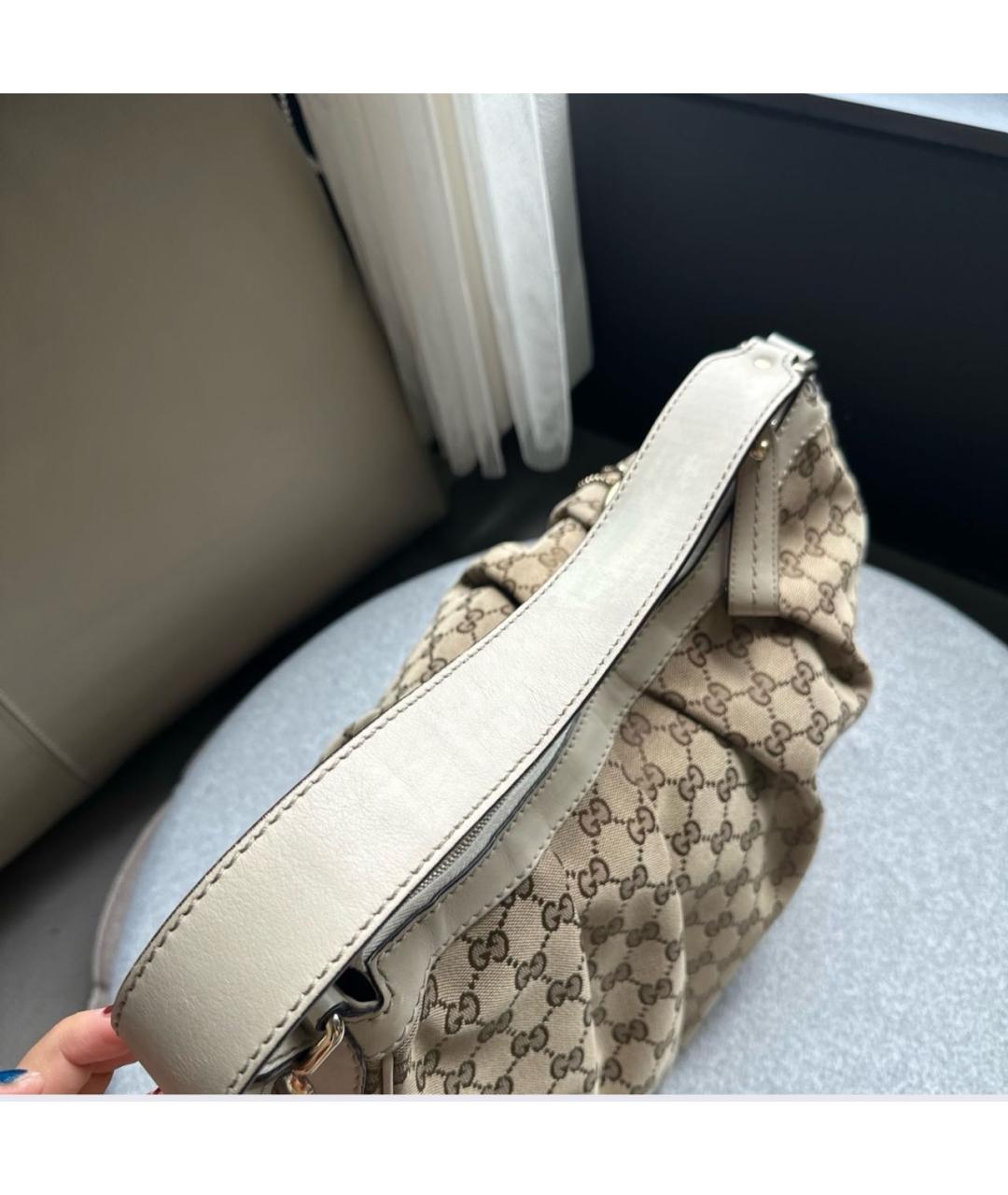 GUCCI Бежевая тканевая сумка с короткими ручками, фото 6