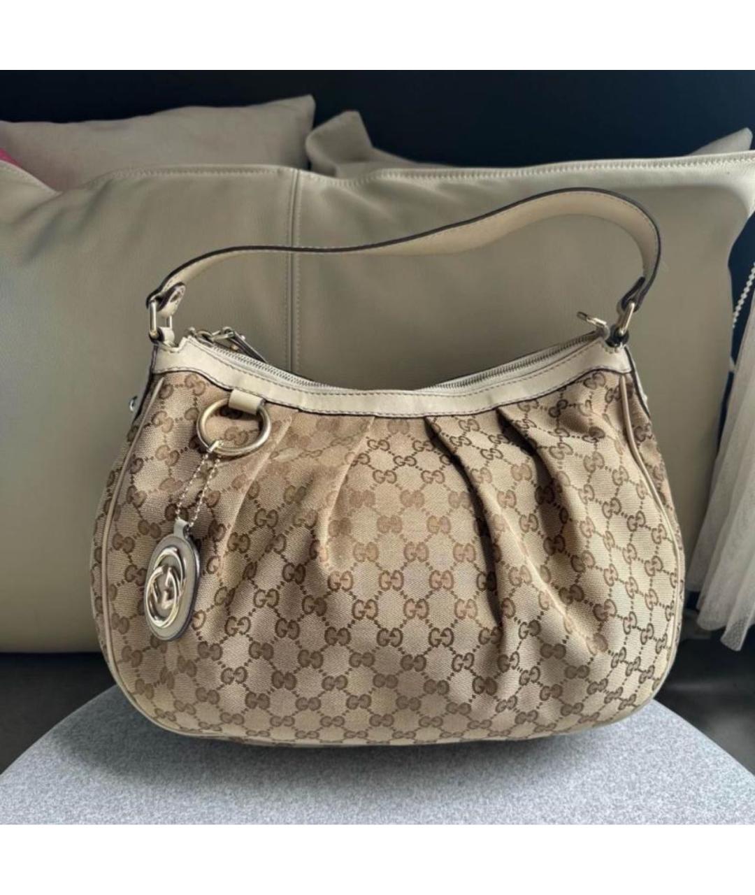 GUCCI Бежевая тканевая сумка с короткими ручками, фото 2