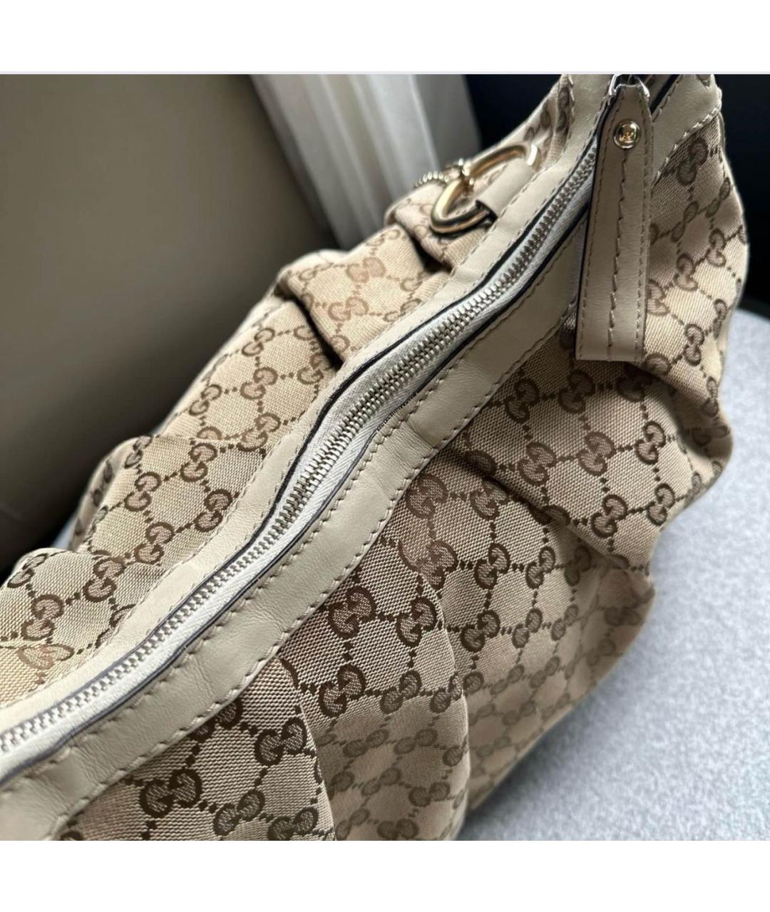 GUCCI Бежевая тканевая сумка с короткими ручками, фото 4
