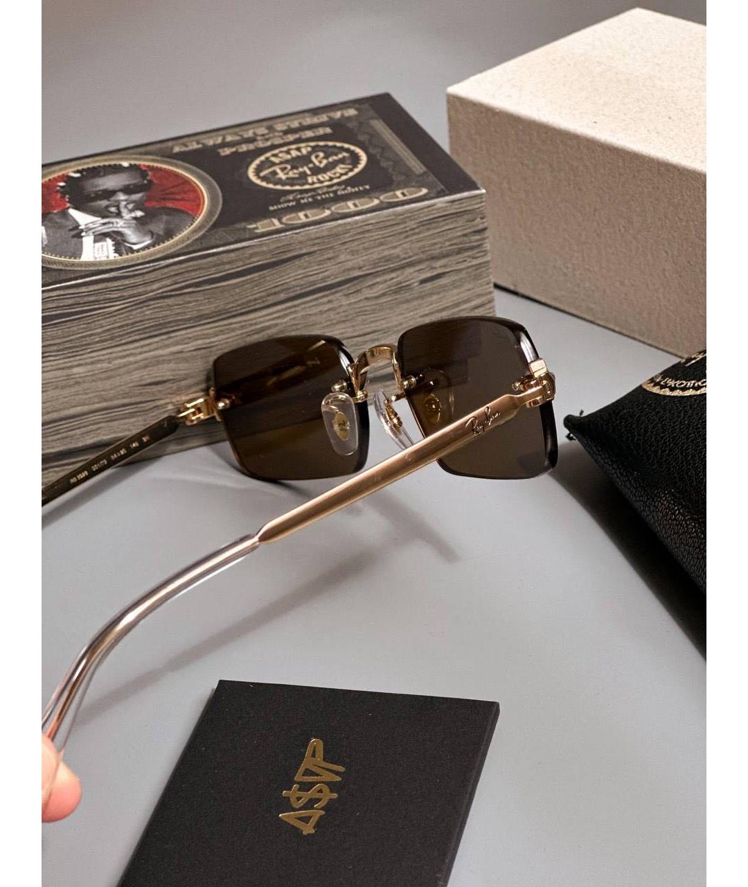 RAY BAN Коричневые металлические солнцезащитные очки, фото 3