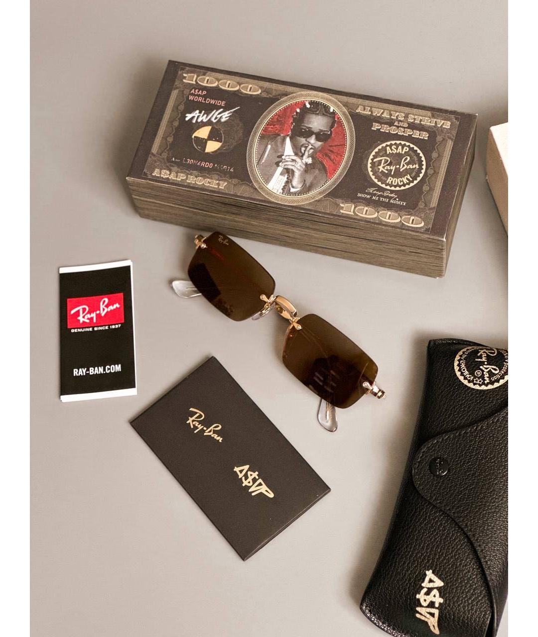 RAY BAN Коричневые металлические солнцезащитные очки, фото 6
