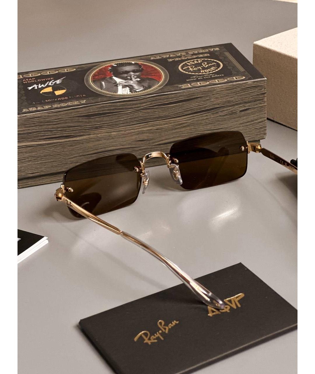 RAY BAN Коричневые металлические солнцезащитные очки, фото 7