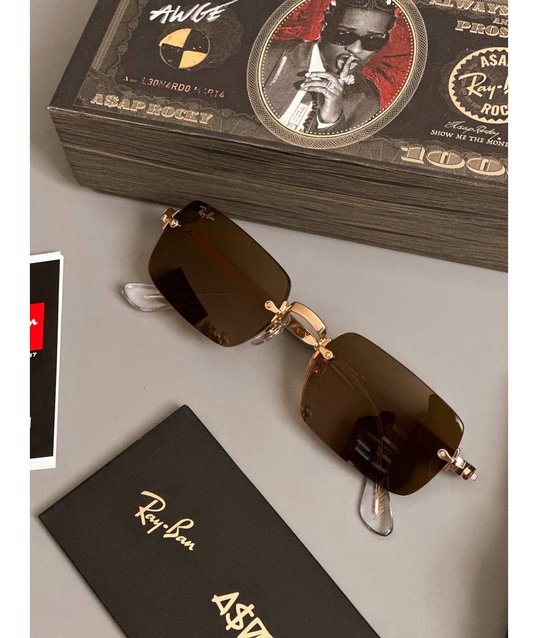 RAY BAN Коричневые металлические солнцезащитные очки, фото 5