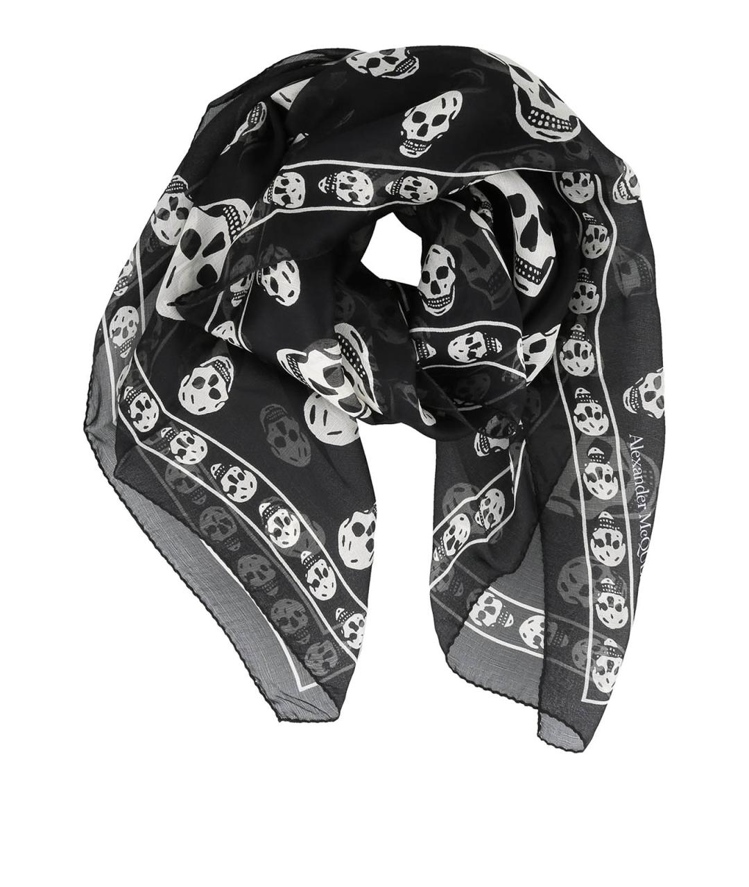 ALEXANDER MCQUEEN Черный шелковый шарф, фото 2