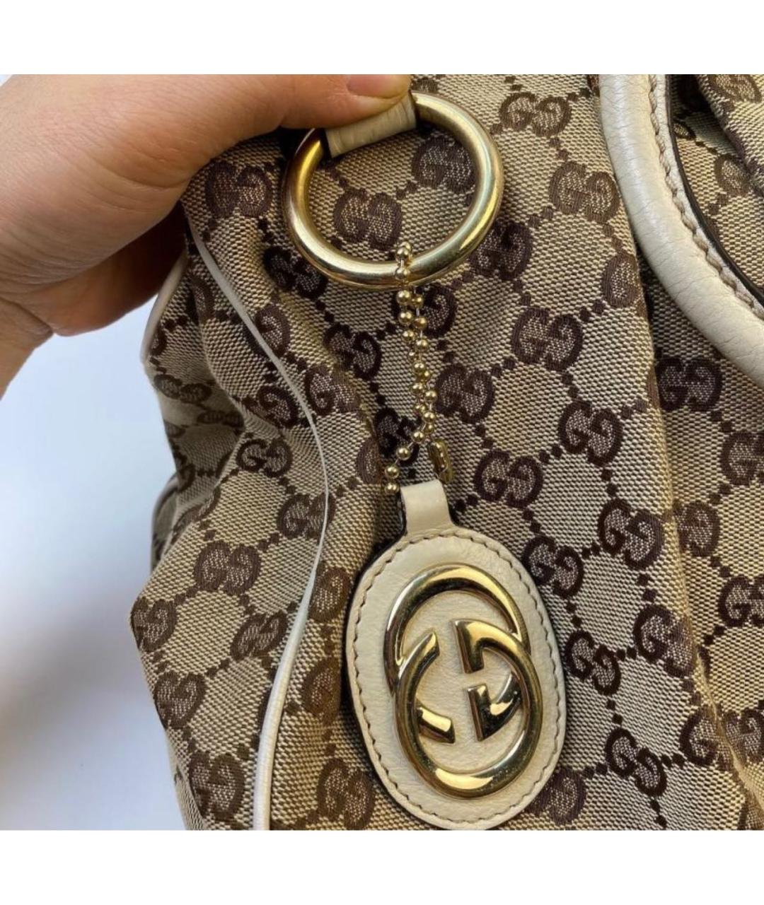 GUCCI Коричневая тканевая сумка с короткими ручками, фото 6