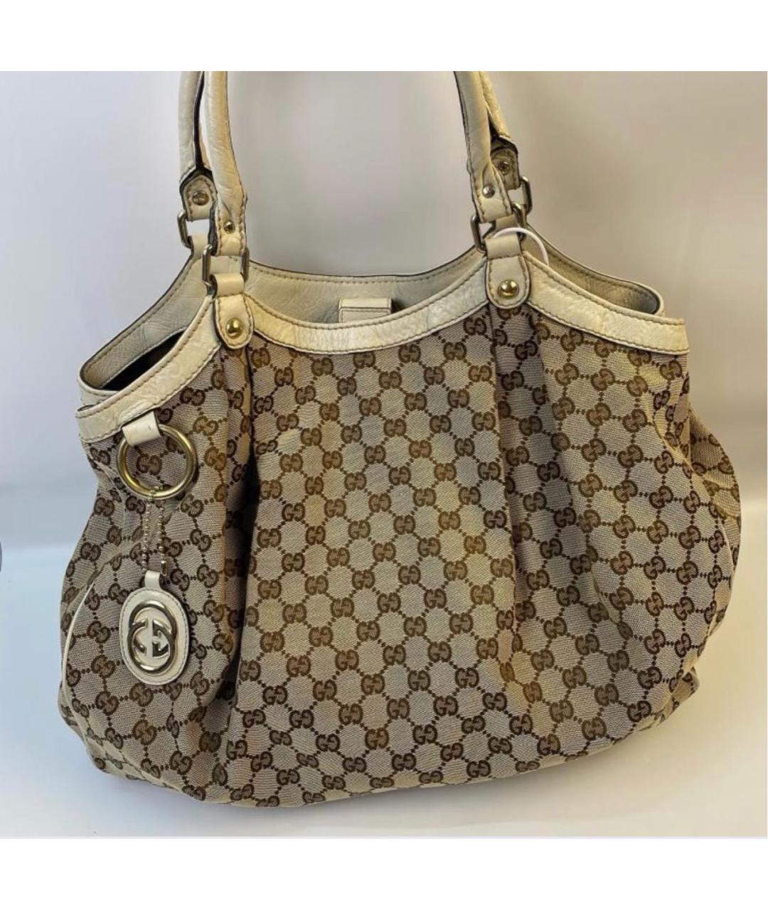 GUCCI Коричневая тканевая сумка с короткими ручками, фото 2