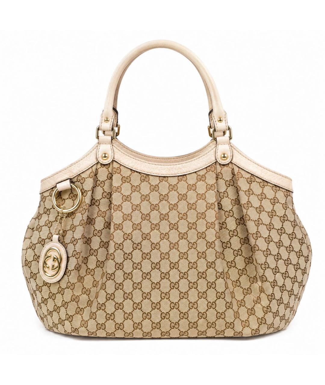 GUCCI Коричневая тканевая сумка с короткими ручками, фото 1