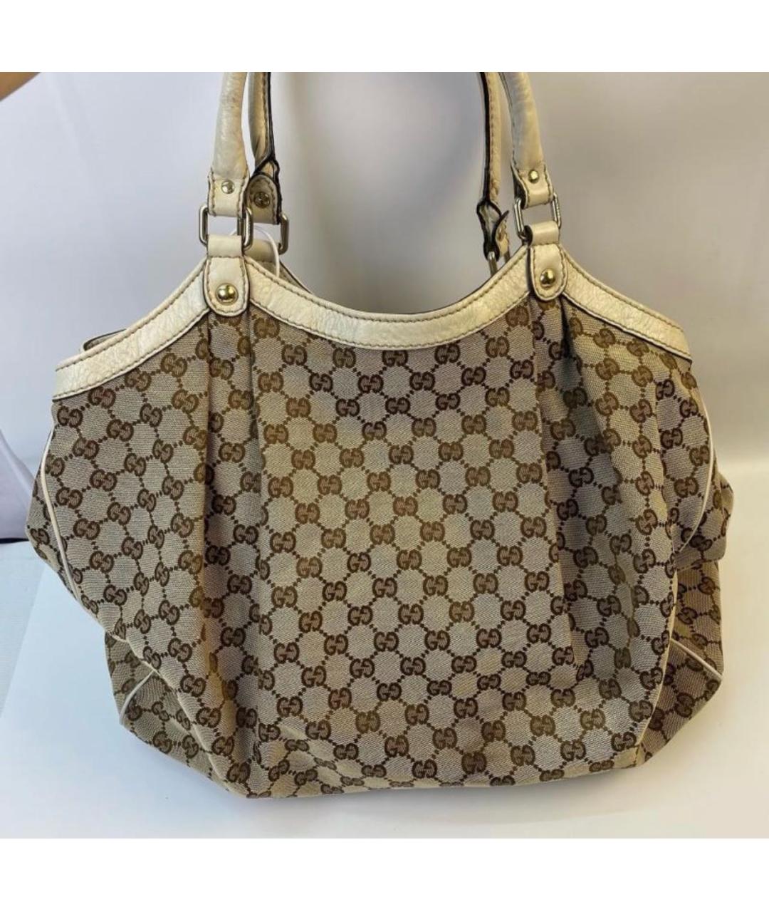 GUCCI Коричневая тканевая сумка с короткими ручками, фото 3