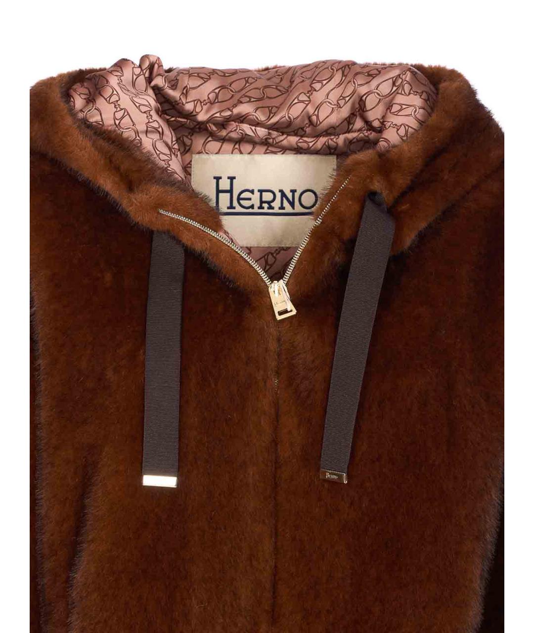 HERNO Коричневая полиэстеровая шуба, фото 4