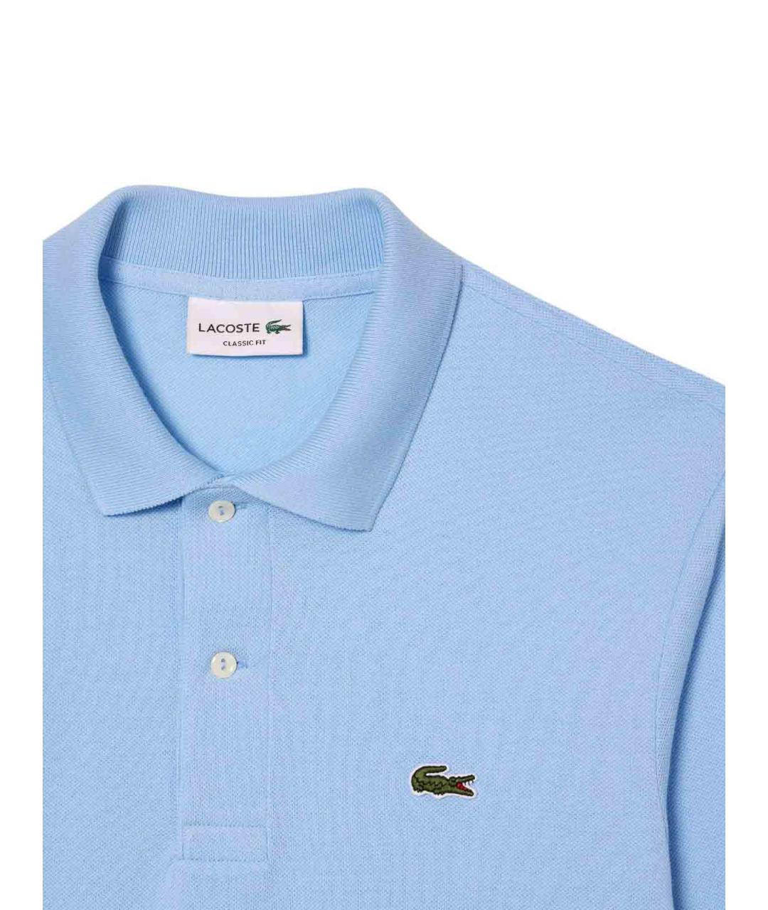 LACOSTE Голубое хлопковое поло с длинным рукавом, фото 2