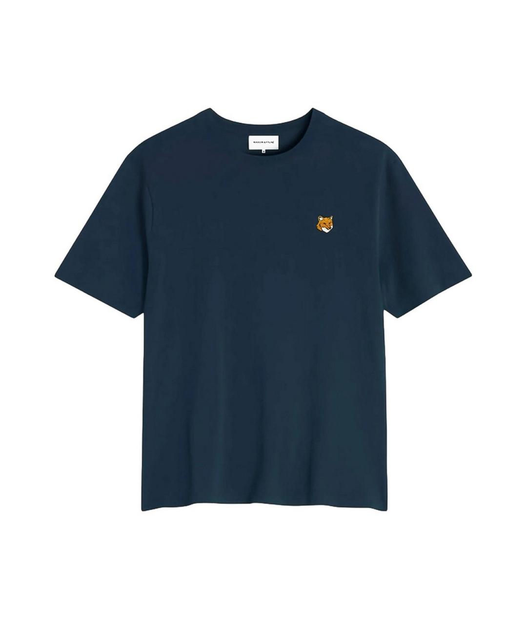 MAISON KITSUNE Темно-синяя хлопковая футболка, фото 1