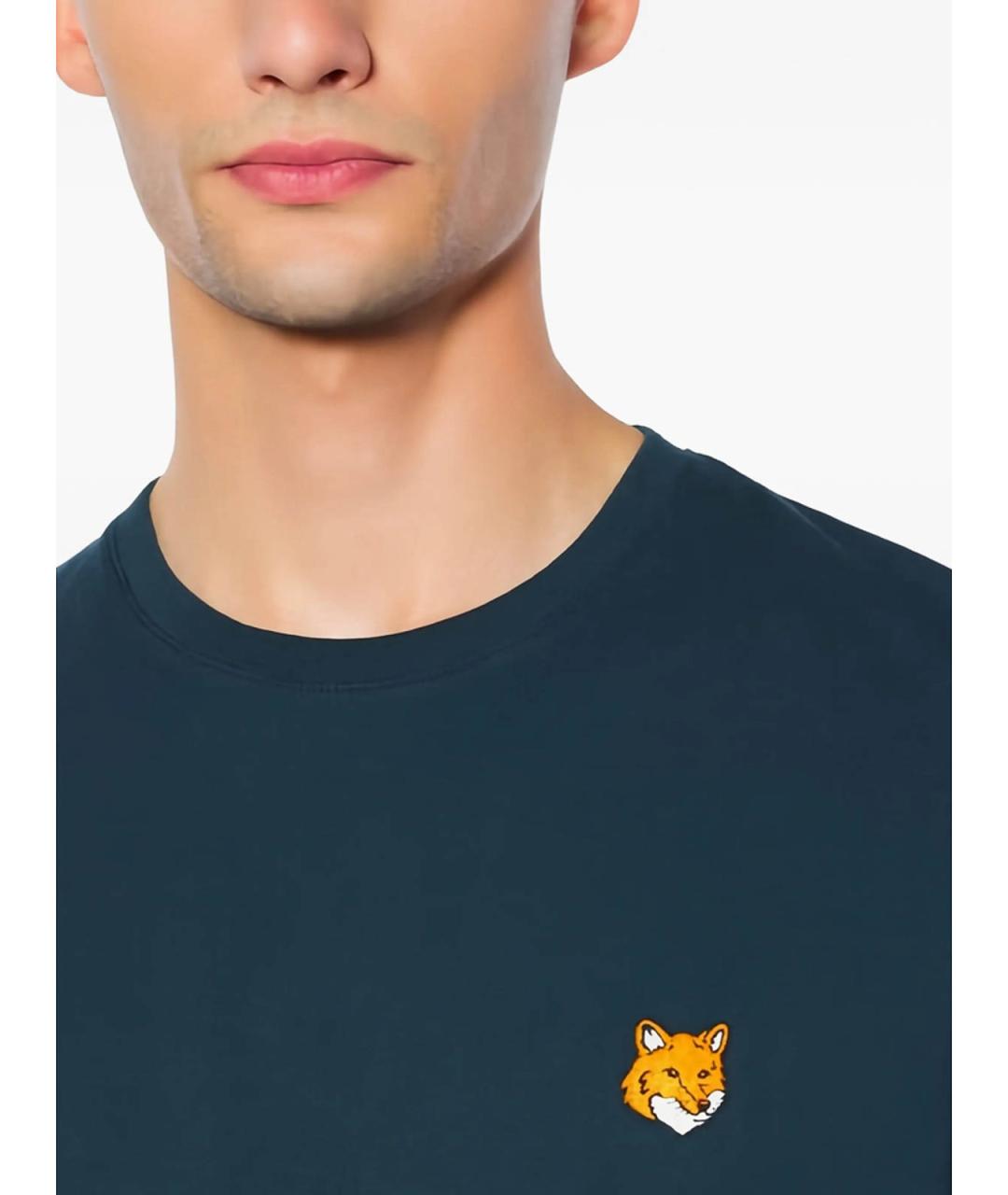 MAISON KITSUNE Темно-синяя хлопковая футболка, фото 2