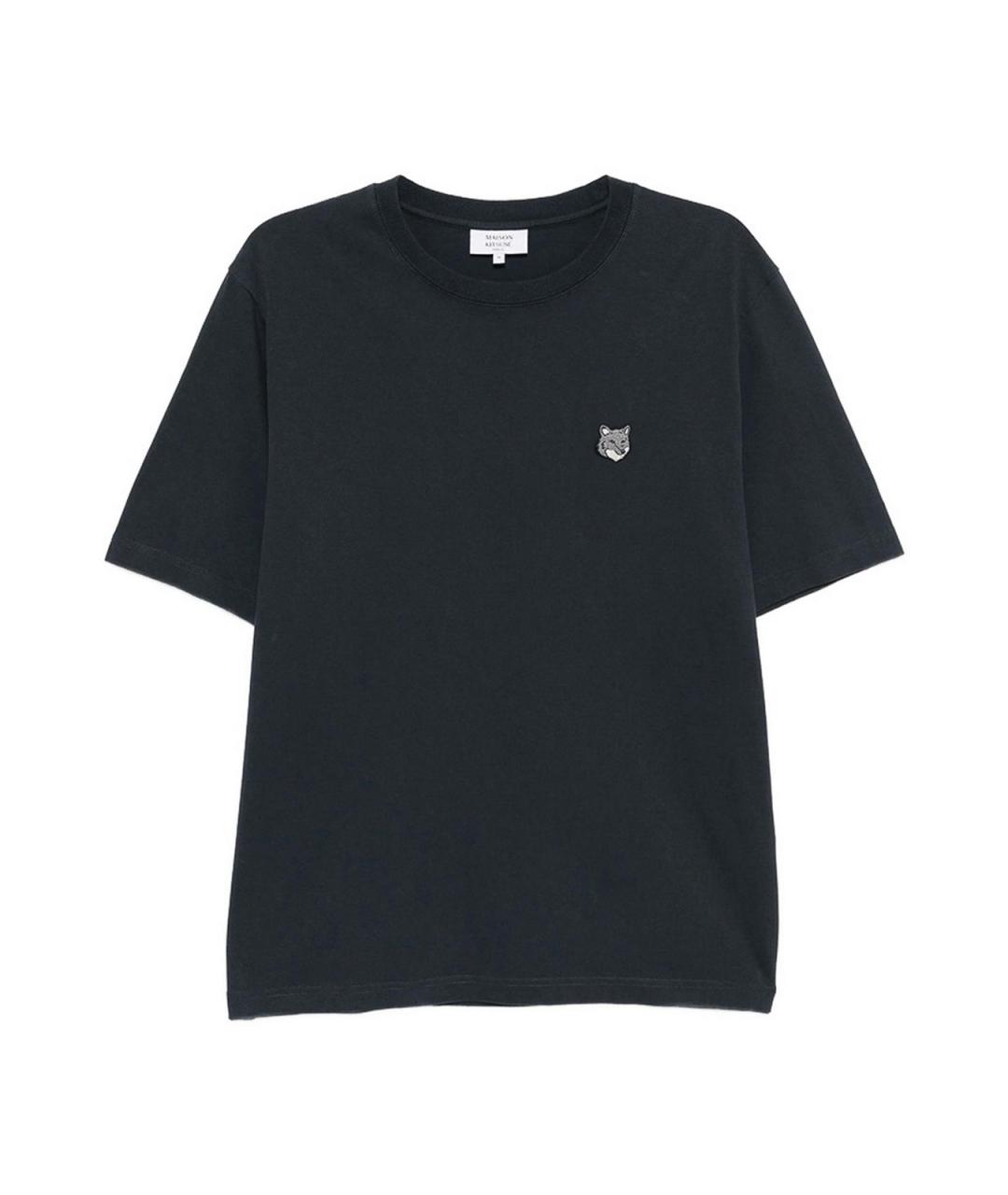 MAISON KITSUNE Темно-синяя хлопковая футболка, фото 1