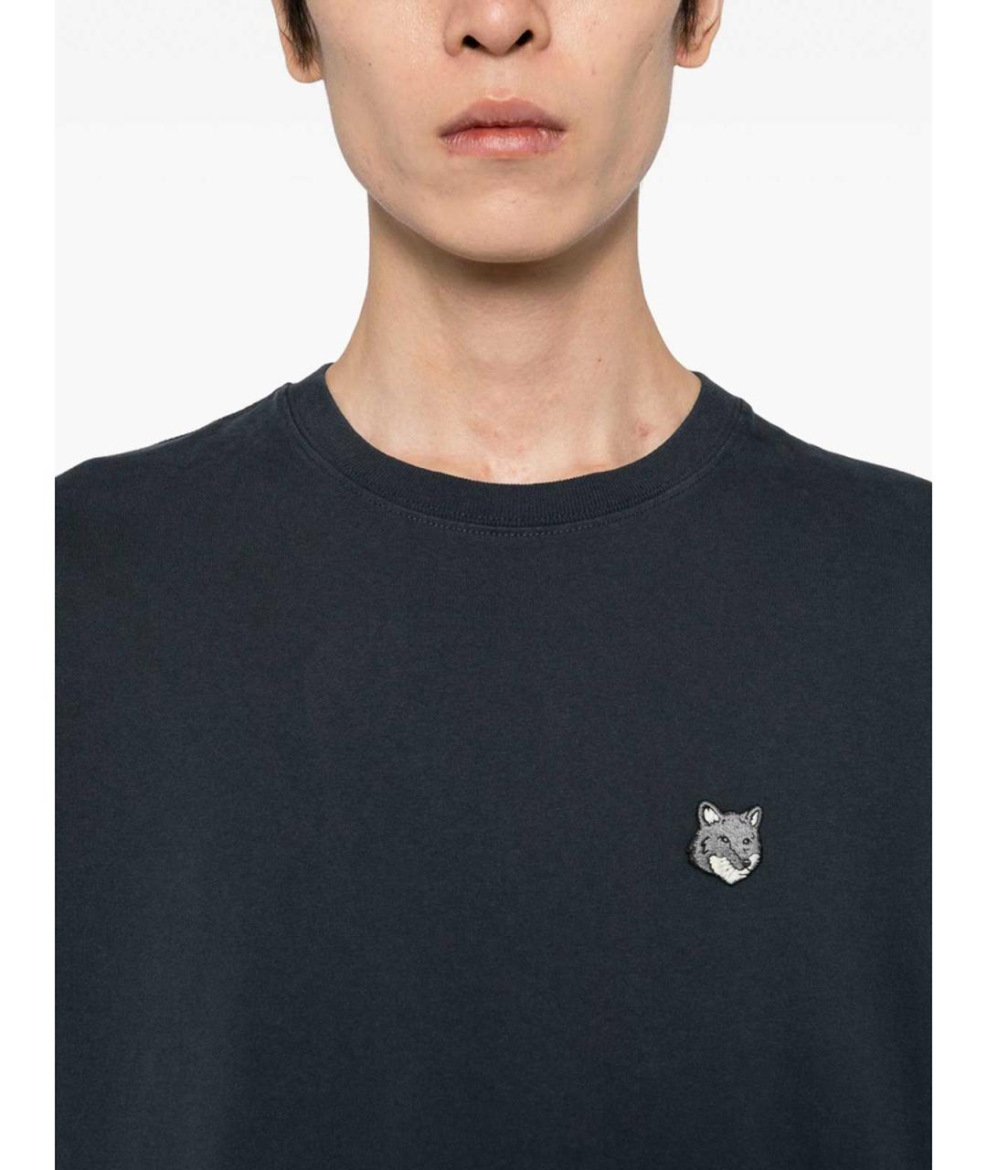 MAISON KITSUNE Темно-синяя хлопковая футболка, фото 3