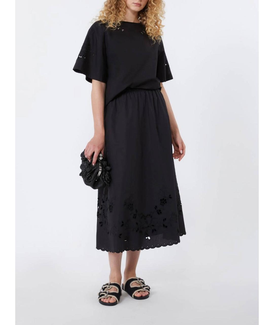 WEEKEND MAX MARA Черная хлопковая юбка макси, фото 4