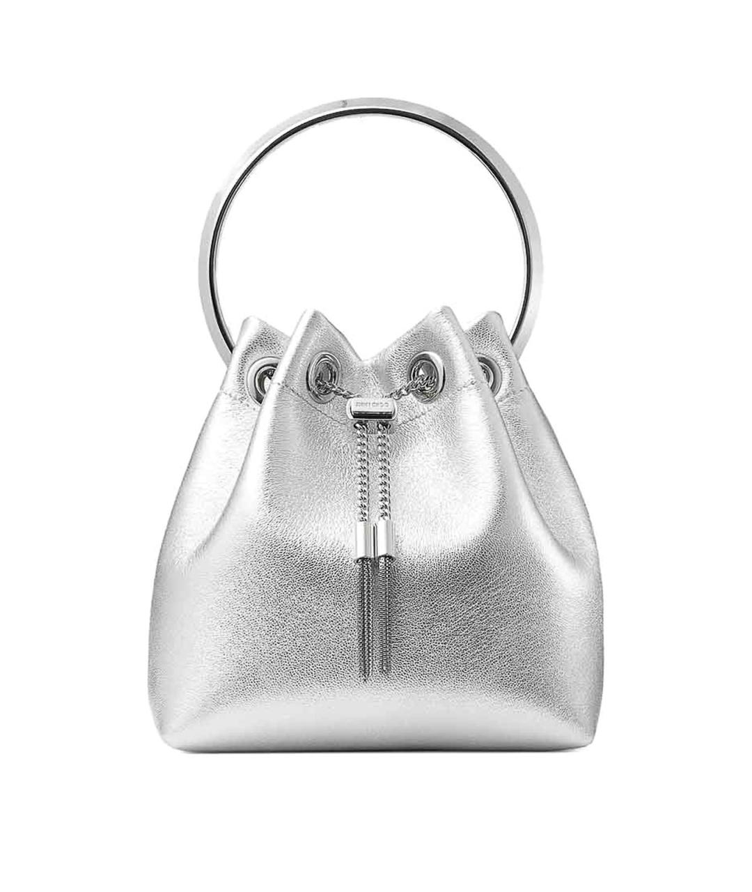 JIMMY CHOO Серебряная кожаная сумка с короткими ручками, фото 1