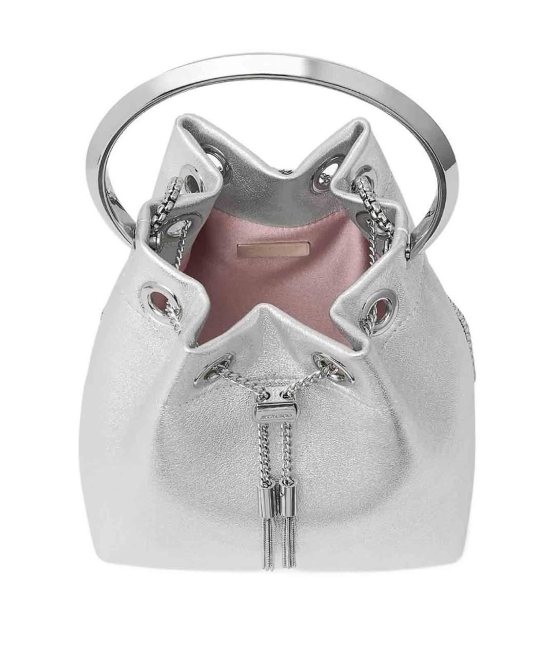 JIMMY CHOO Серебряная кожаная сумка с короткими ручками, фото 4