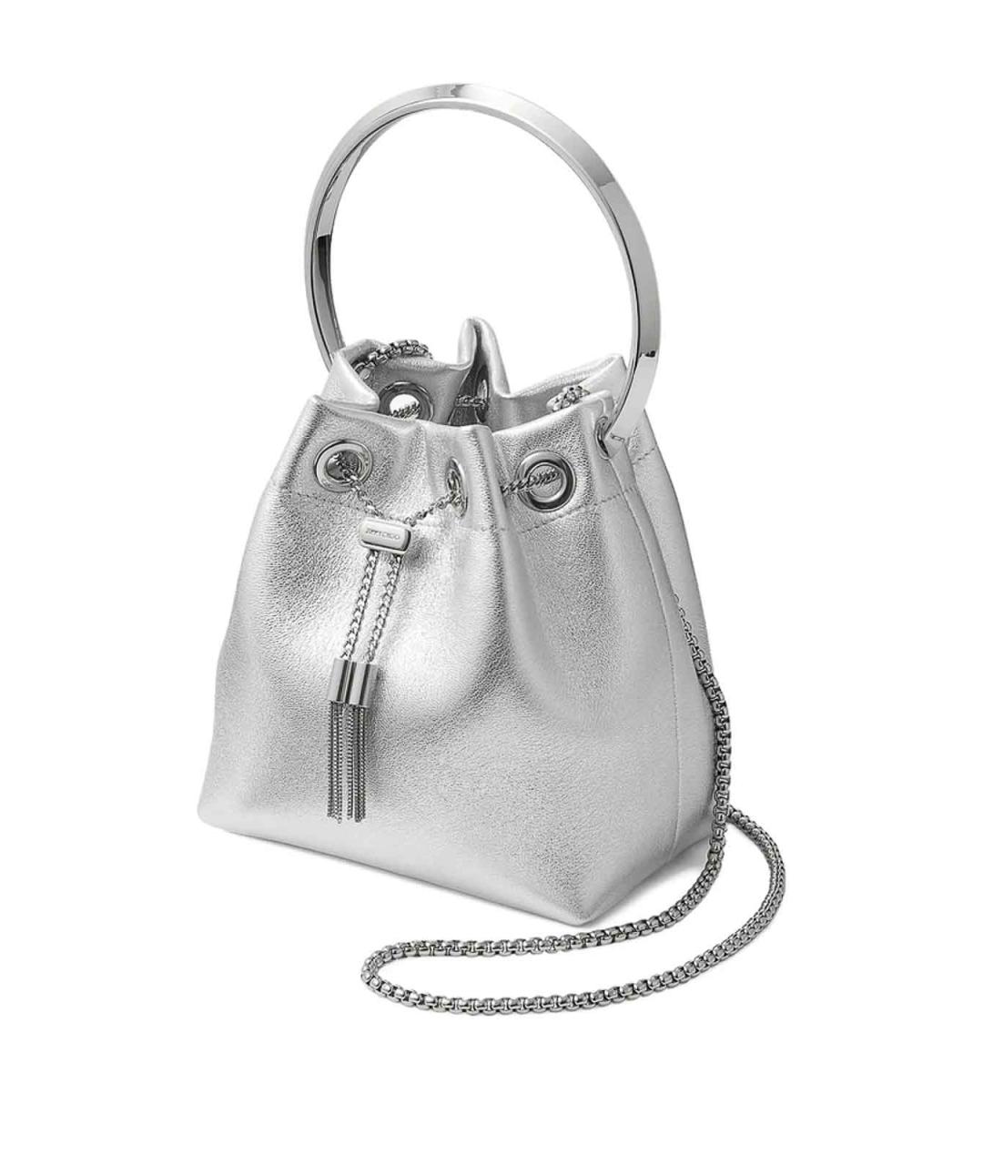 JIMMY CHOO Серебряная кожаная сумка с короткими ручками, фото 2