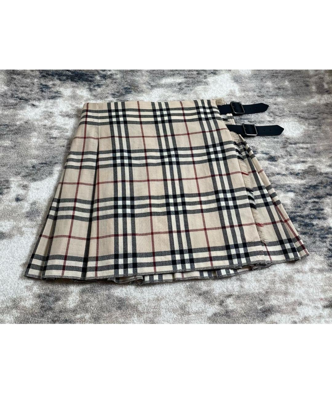 BURBERRY Бежевая шерстяная юбка мини, фото 3