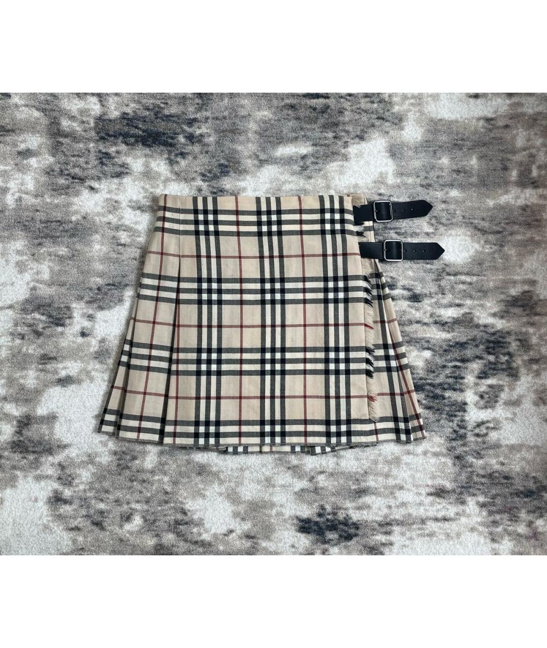 BURBERRY Бежевая шерстяная юбка мини, фото 2
